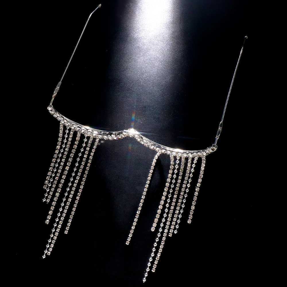 Stonefans Rhinestone Half Frame Glasses Frame for Women Free Shipping Luxury 2023 Luxury Crystal Tassel Eyeglasses Jewelry GiftW251029