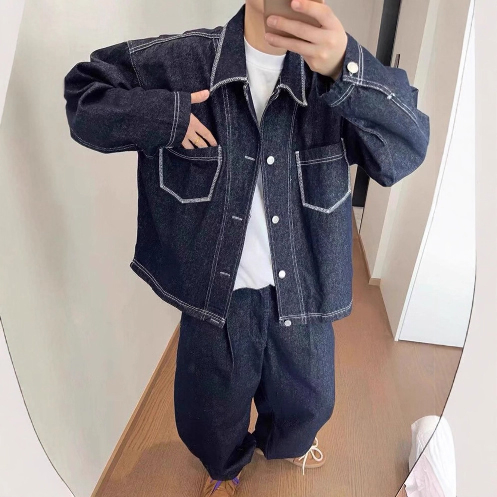 American Style Spring And Designer Jacket Autumn Loose Stitching Denim Jacket Men's Trendy Brand Versatile Workwear Top