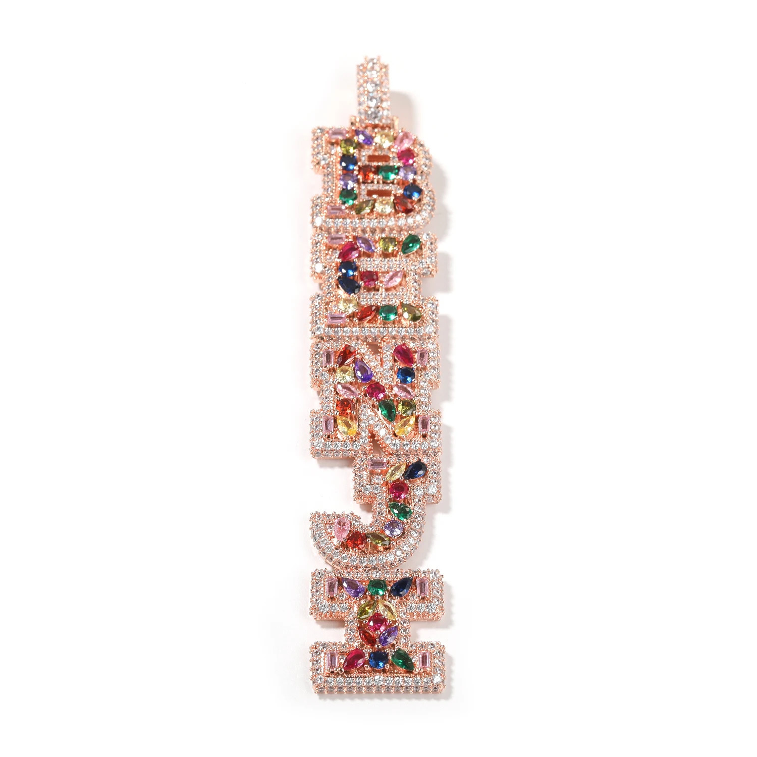 UWIN Custom Mix Color CZ Letter Necklaces Iced Out 5A Irregular Baguettecz Vertical Name Pendants Personalized Fashion Jewelry w251121