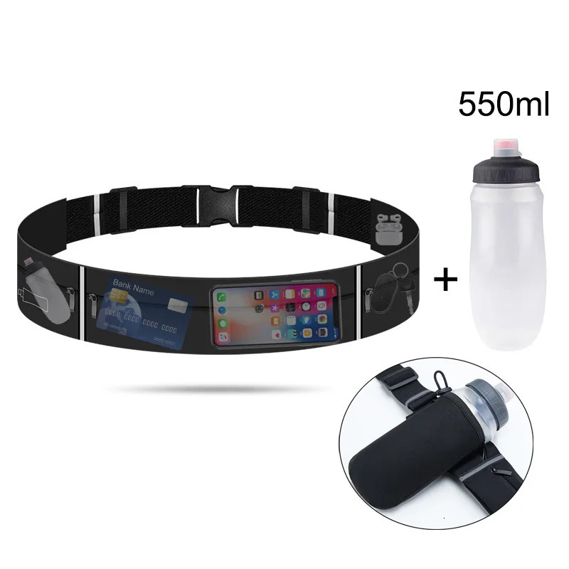 Running Belt Waist Bag with Water Bottle 550ml Women Sports Fanny Pack Men Phone Pouch Jogging Gym Bags Hydration Run 251021