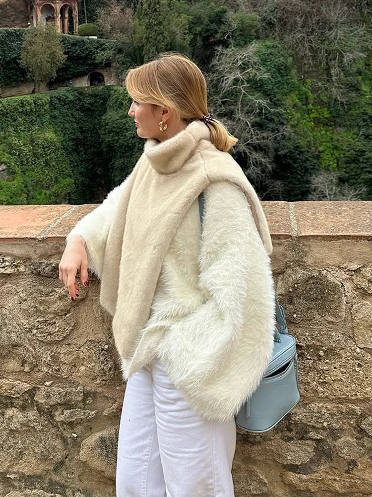 Women Casual Faux Fur Vest Chic Solid High Collar Sleeveless Loose Waist Coat Lady Fashion Daily 2025 High Street Vests 251029