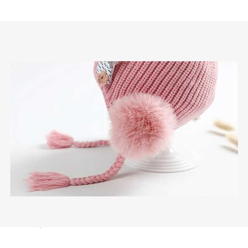 Winter Baby Girls Bunny Hat Cute Ear Protection Warm Cap Pink Toddler Knitted Beanie Hats Outdoor Headwear Accessories 324M251028