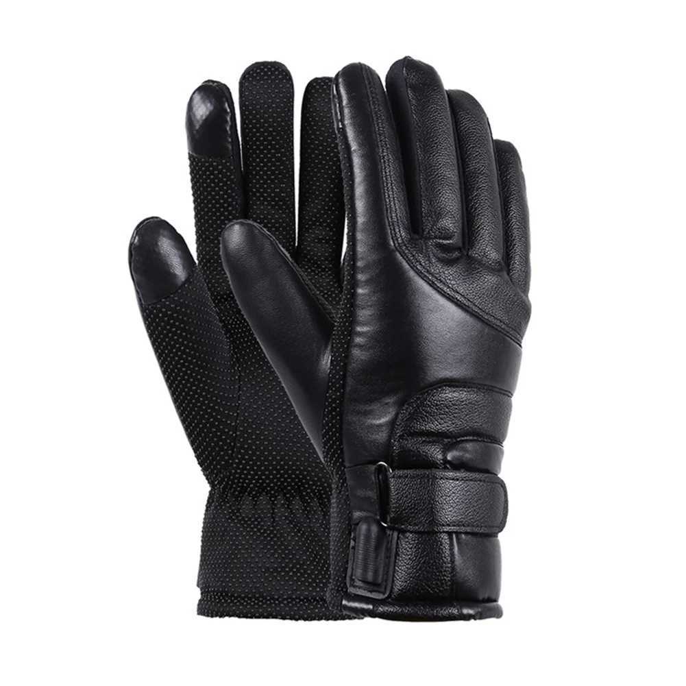 Motorcycle Winter Heated Gloves 12V Heating Thermal Gloves Waterproof Riding Heating Gloves PU Leather for Snowmobile Motorcycle J251029
