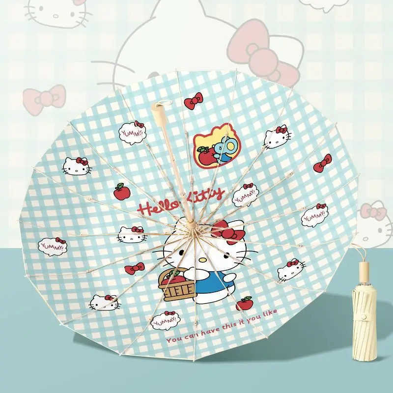 Sanrio New Miniso 16K Plus Size Umbrella Hellokitty Kawaii Anime Uv Protection Rain Dual Purpose Folding Umbrella Girl Surprise Gift L251029