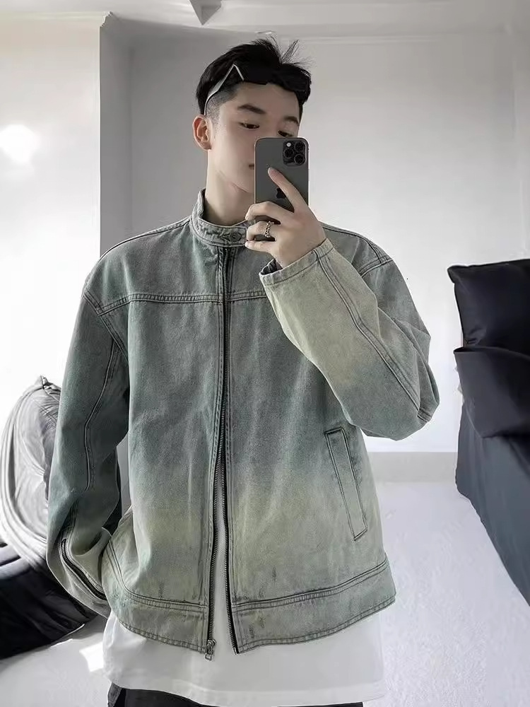 Men's Spring And Autumn American Style Washed Vintage Designer Jacket Denim Zipper Jacket Men's Casual Loose Versatile Jacket Top Trendy