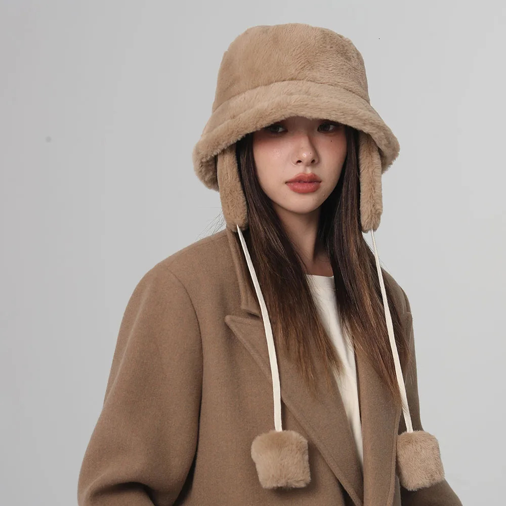 Bomber Winter warm bucket hat hats for women Golf cap Hiking fur Barrel Cotton fabric Ear protection 251013