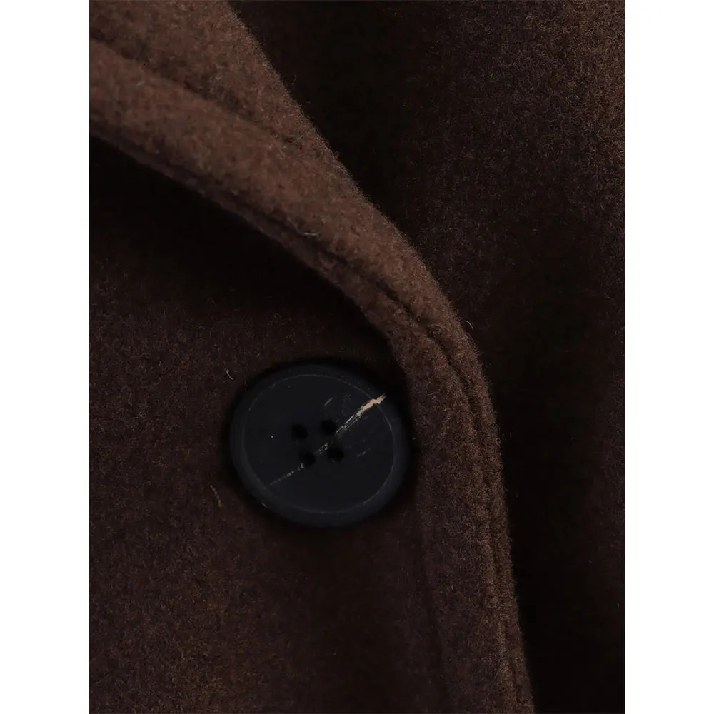 DUOPERI Autumn Winter Womens Brown Woolen Coat Warm Fashion Notch Neck Long Sleeves Female Elegance Chic Lady Outfits 251028