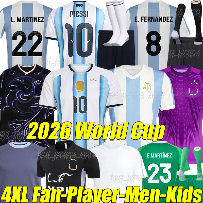 4XL 2026 Argentinas MeSsIs Soccer Jerseys World Cup 50th MARTINEZ DI MARIA MARADONA FERNANDEZ DE PAUL J.ALVAREZ ALMADA ROMERO men kids Kits sock sets football shirts