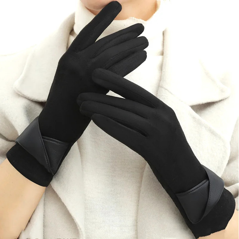 Fashion Winter Padded Warm Gloves Elegant Solid Color Suede Can Touch Screen Riding Ski for Women 251013
