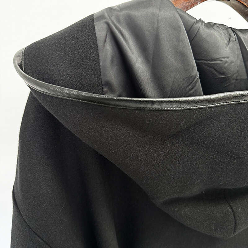 2025 New Celebrity Hooded Belted Batwing Sleeve Mid-Length Woolen Jacket Coat