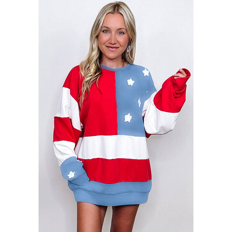 Designer fashion color blocked round neck pullover for women's autumn new loose long sleeved top