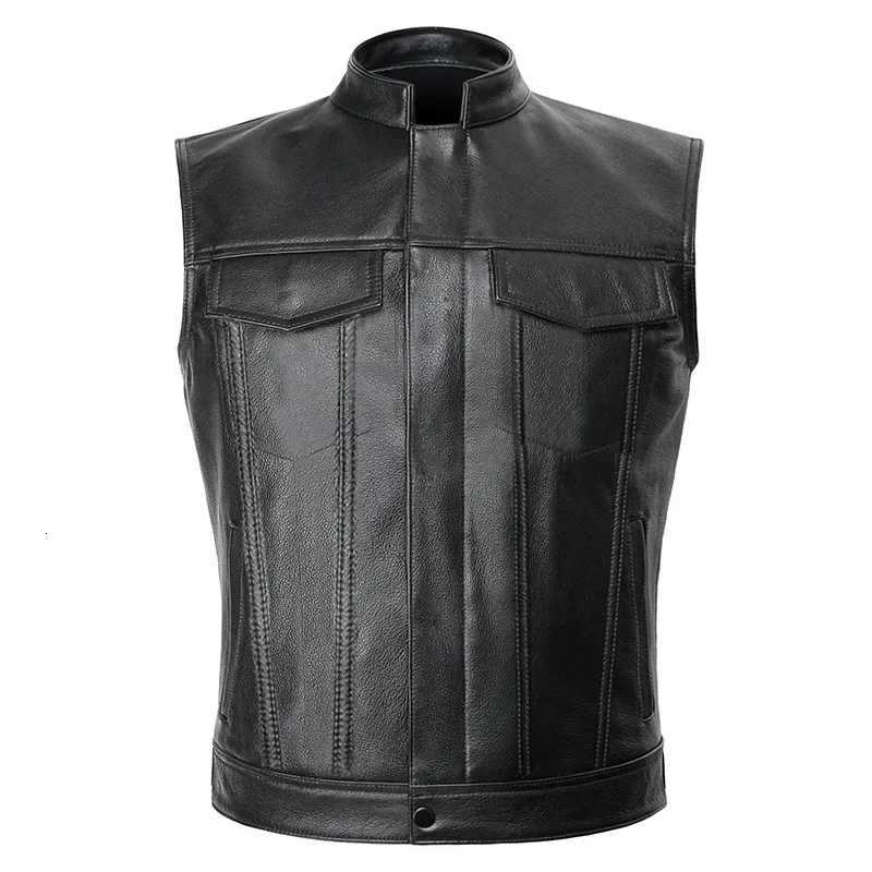 The Latest Solid Color Vest Motorcycle Standing Collar Leather Vest for Men Pu Leather Coat W251029