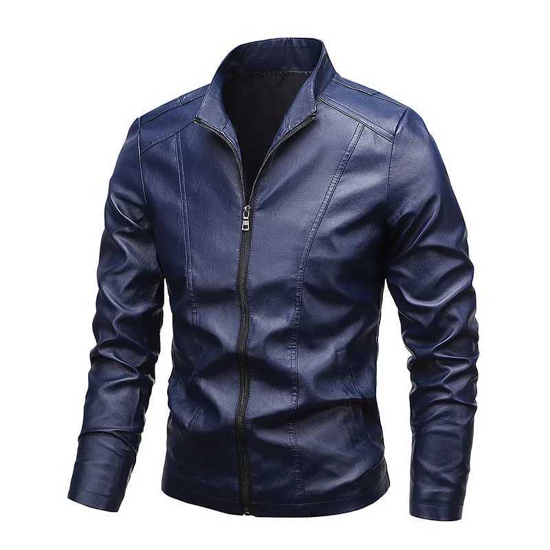 Autumn Winter Mens Standup Collar Imitation Leather Slim Loose Velvet Thickened Casual Locomotive JacketT251029