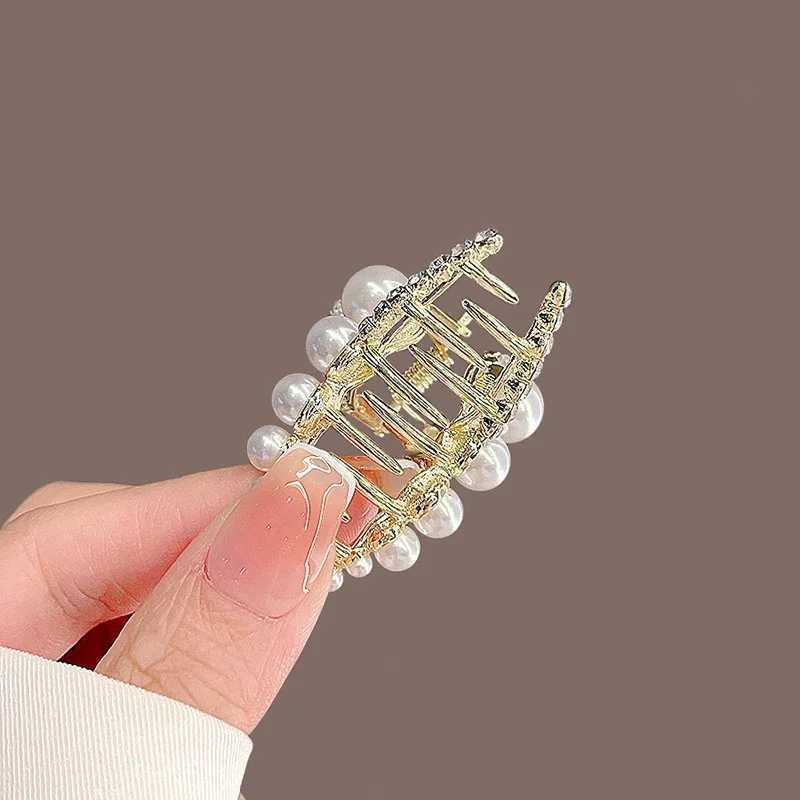 Temperament Pearls Rhinestone Geometric Cross Hair Claw Highend Womens Back of Head Halftied Hair Grip Korean Style HairpinW251028