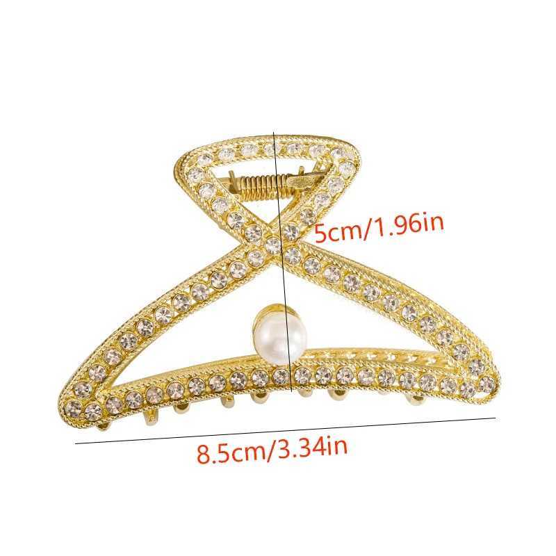 1pc Luxury Toned Hair Claw Rhinestones Pearl Accents Elegant Geometric Designs Perfect Special Events Glamorous Hair AccessoriesW251028