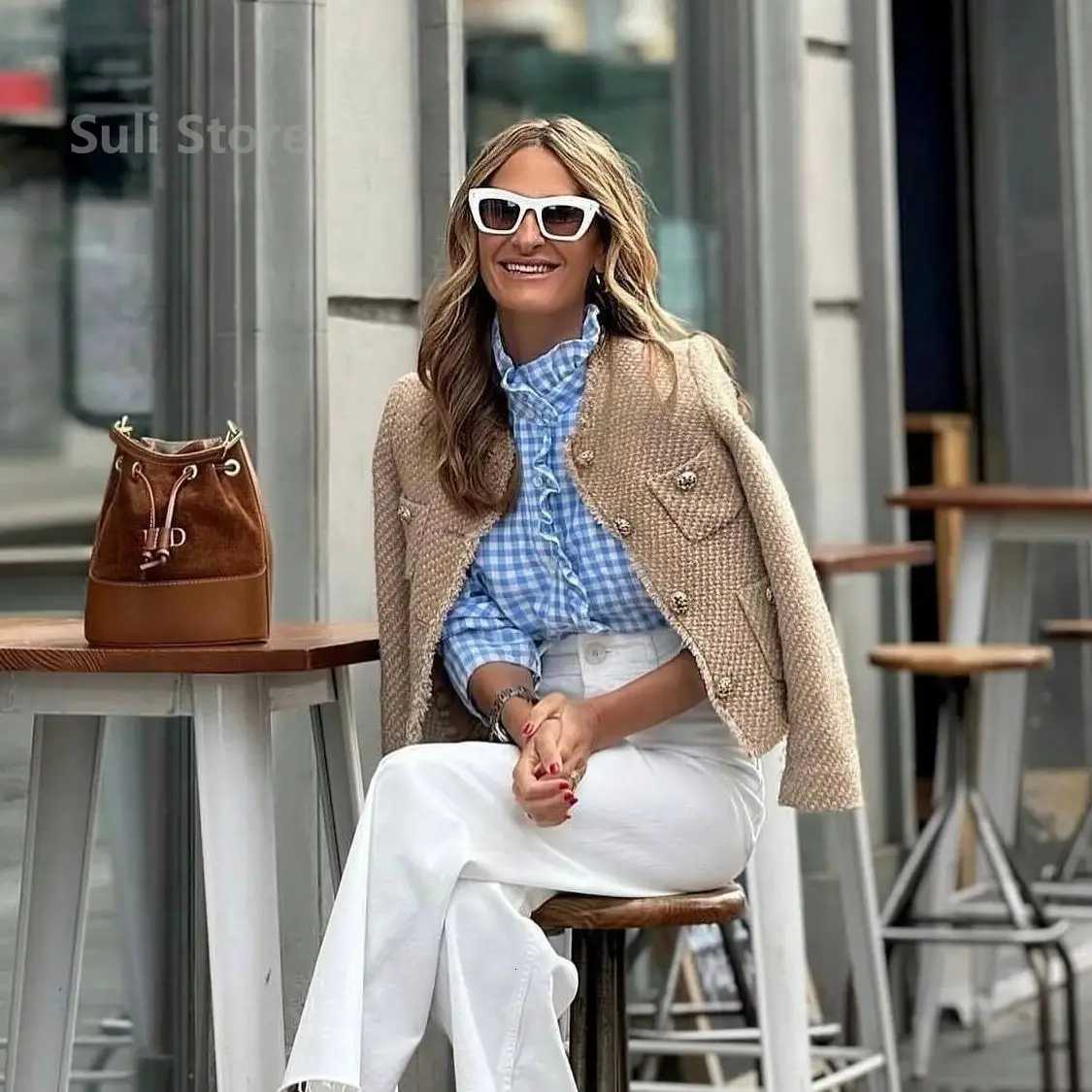 Chic Female Tweed Basic Jacket Coat Women Clothing Woolen Outerwear Long Sleeve Front Button Female Outerwear Chic Tops Y251105