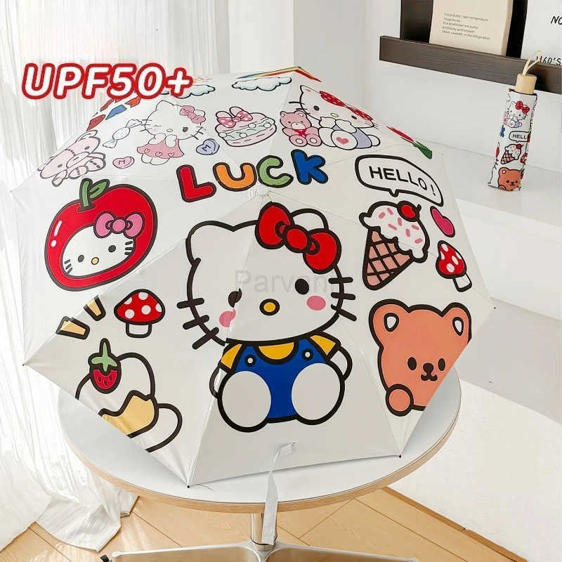 Sanrio Sanrio Hello Kitty Automatic Umbrella Creative Highvalue Cute Printed Thickened Strong Black Rubber Sunscreen Sunshade Umbrella L251029