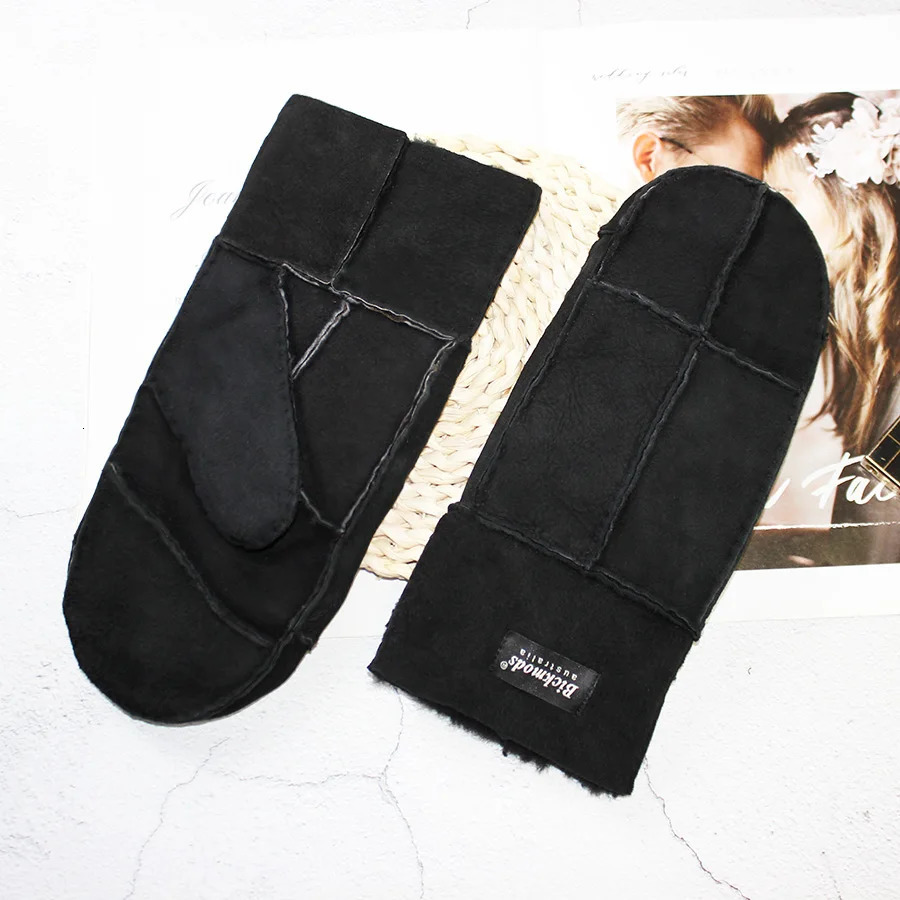 Winter Warm Mens Genuine Leather Sheepskin Fur Mittens Ladies Thickened Motorcycle Riding Scrub Unisex Black Brown Gloves 251013