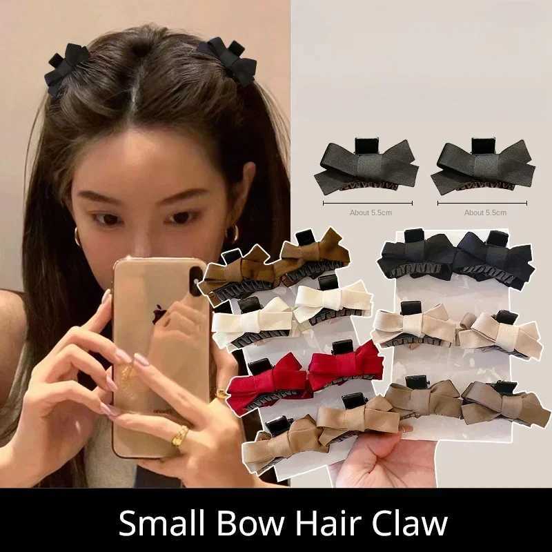 2pcsset Small Bow Grab Clip Edge Clip Sweet Princess Hairpin Women Black Bangs Side Clip Hair Accessories Hairpin HeaddressesW251028