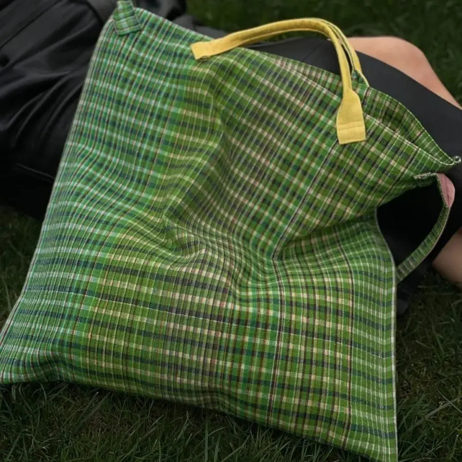 Women Tote Bag Vintage Plaid Striped Canvas HighCapacity Shoulder Bag Handbag Crossbody Office Lady Simple 251029