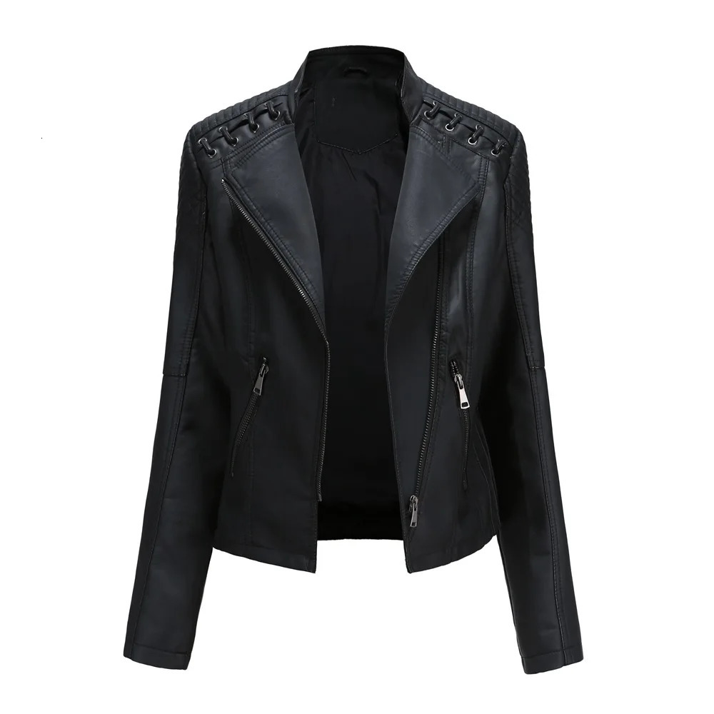 Spring Autumn Leather Jacket Women Slim Fit Motor Biker PU Leather Short Coat Stand Collar Ladies Zipper Outerwear 251029