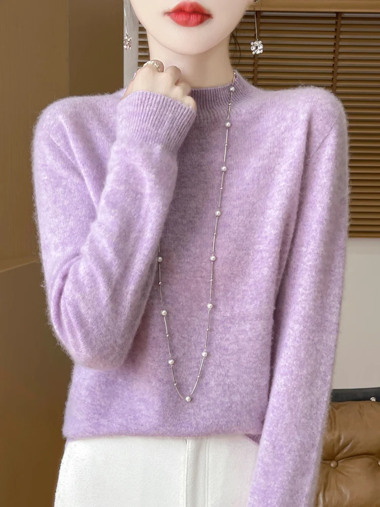 Fashion 100 Wool Sweater Womens MockNeck Knitwear Cashmere Pullovers Autumn Winter Long Sleeve Jumpers Clothing Tops 251016