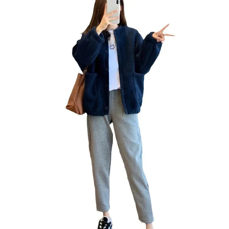 Lamb Velvet Baseball Jacket Womens Thickened Loose Outerwear Korean Style Autumn Winter Arrival Fashionable Coat 251029