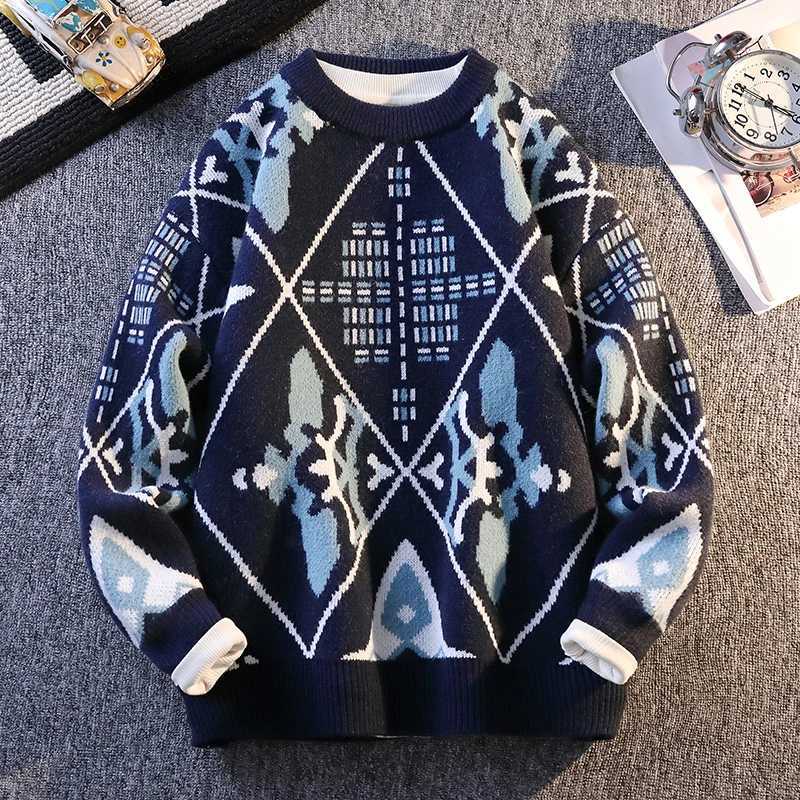 Retro Patterned Highquality Knitted Sweater Brand Fashionable High Street Pullover Autumn Winter Daily Casual Warm Pullover J251029