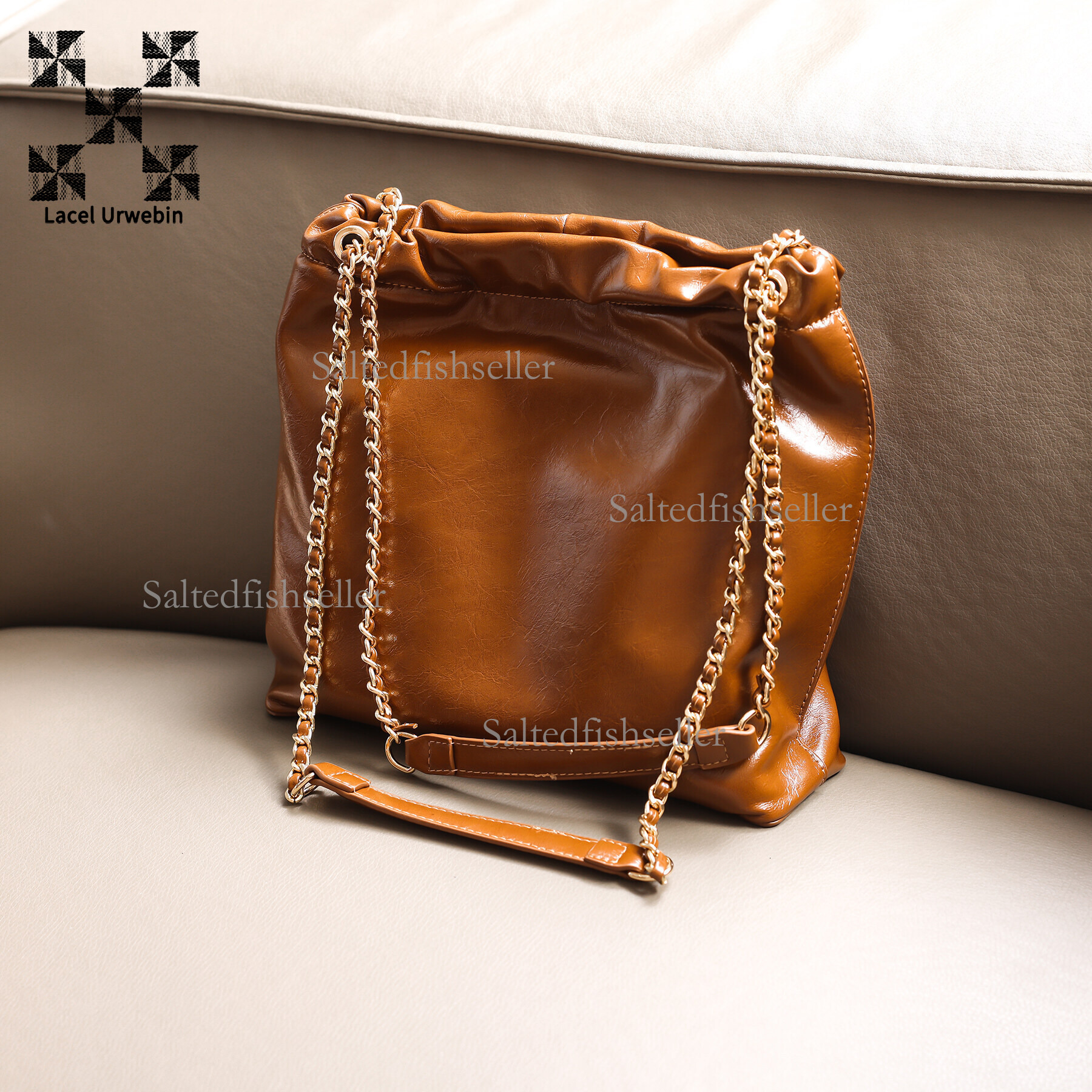 Lacel Urwebin Designer Women's Underarm Shoulder Bag Fashion Chain Drawstring Large Capacity Bucket Bag Simple Suede Handbag Trendy Brand Versati