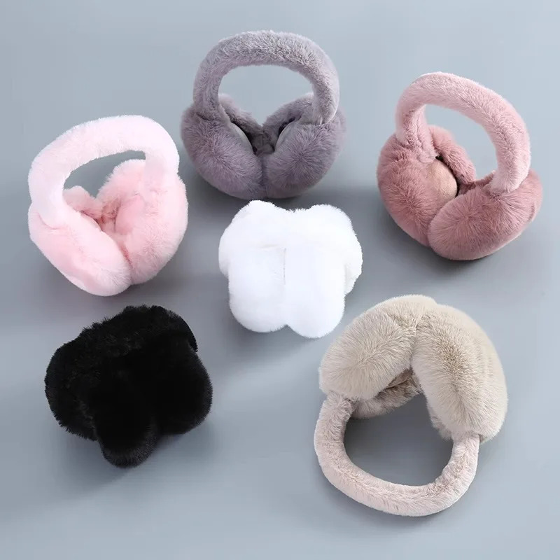 1 PC Furry Earmuffs for Women Foldable KoreanStyle Plush Rabbit FurLike Ear Warmer Essential ColdResistant Warm Ear Prot 251029