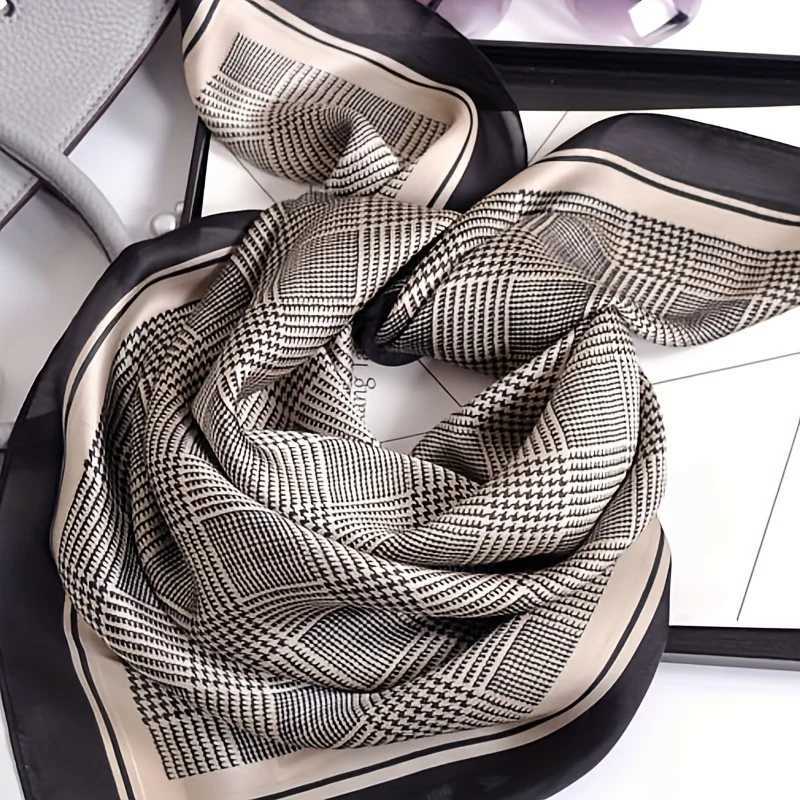 2758 Black Gray Houndstooth Square Scarf Boho Thin Silk Feeling Neck Scarf Professional Decorative Small Scarf For WomenW251029
