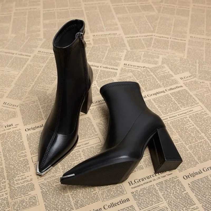 Pointed Toe Womens Ankle Boots Fashion Back Zippers Short Botas Ladies Elegant Square High Heel Winter Womens Footwear 2025 Z251029
