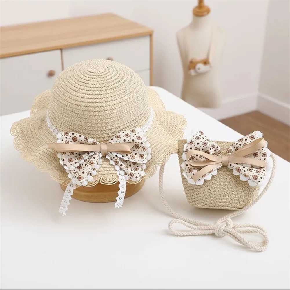 Bear Leader Children Outdoor Girls Sunscreen Princess Sun Hat Bag 2pcs Sets Summer Braided Beach Accessories251028