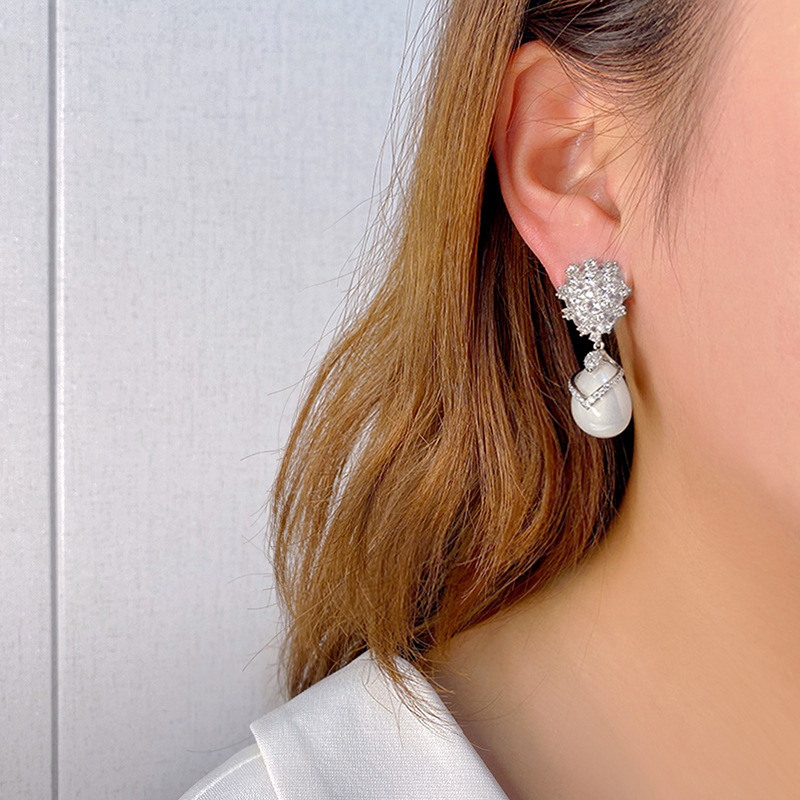 Choucong Sparkling Handmade Dangle Earrings Luxury Jewelry 925 Sterling Silver Fill White 5A Cubic Zircon CZ Diamond Gemstones Lab Pearl Women Drop Ea