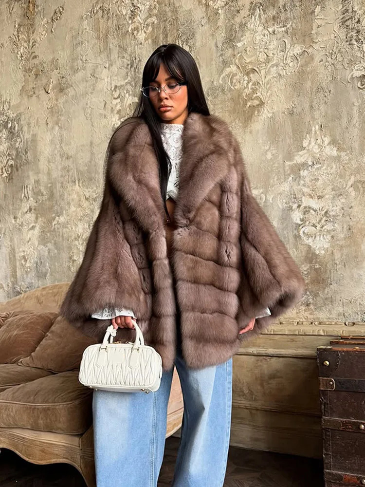 Winter Warm Faux Fur Jackets Women Fashion Loose Pleated Coats Chic High Street Female Long Sleeves Fluffy Lapel Outerwears 251028