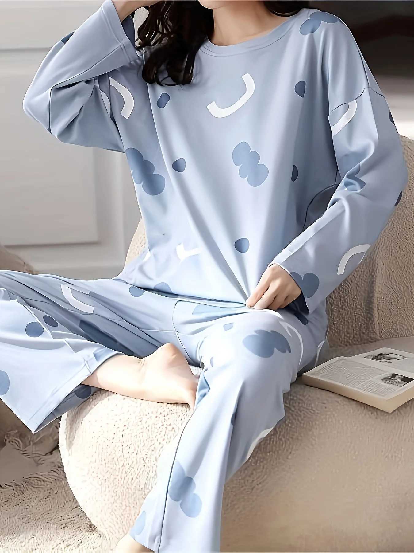 Womens LongSleeve AutumnWinter Pajama Set PlusSize and LooseFitting Suitable for Wearing OutsideT251029