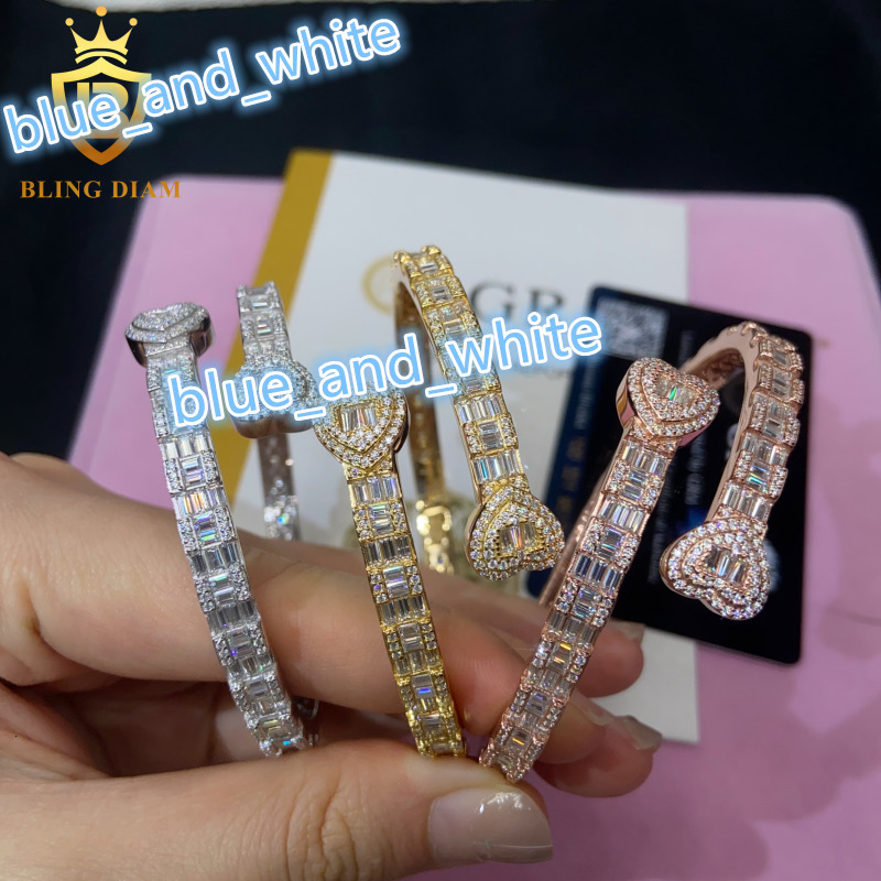 Hot Saling Hip Hop Style Bangles 925 Sterling Silver Iced Out VVS Moissanite Bracelet Pass Diamond Tester with GRA Certification