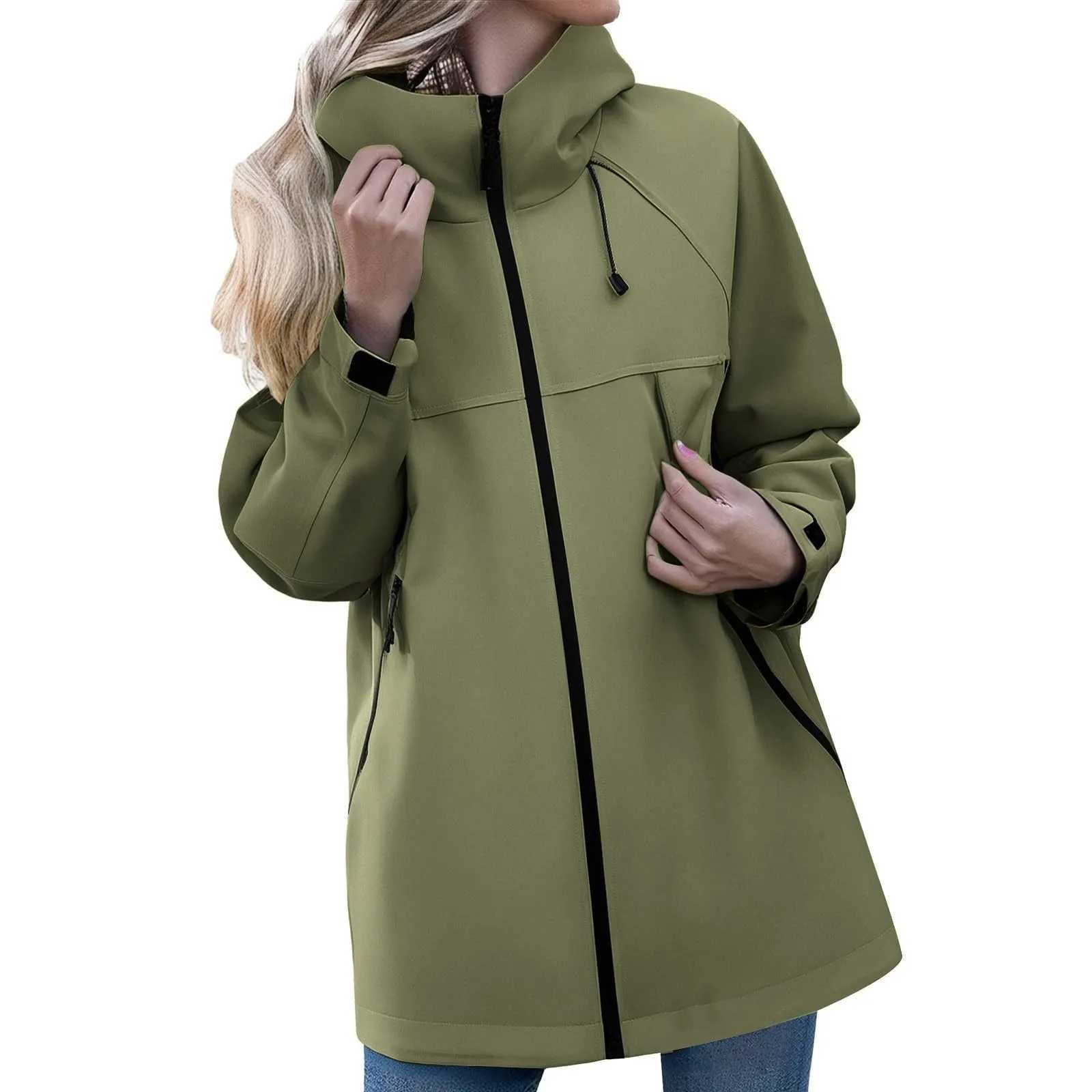 Women Casual Zipper Hooded Jacket Solid Color Breathable Windproof Waterproof Thin Jacket Outdoor Camping Mountaineering Clothin J251029