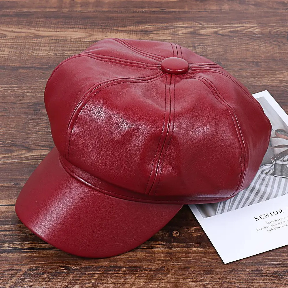 Casual Fashion Peaked Cap Ladies Women Girls Leather Baker Boy Peaked Cap sboy Hat 251029