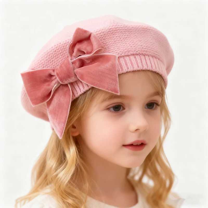 New Winter Baby Girls Warm Bowknot Knitted Hats Children Beret Beanie Hat Solid Hat Soft Comfortable Kids Bonnet For 312Years251028