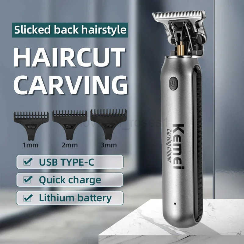 Kemei Mini Hair Clippers Mens Beard Trimmer Zero Gapped TBlade Hair Cutting Machine Cordless Professional Clippers KM1757 Z251029
