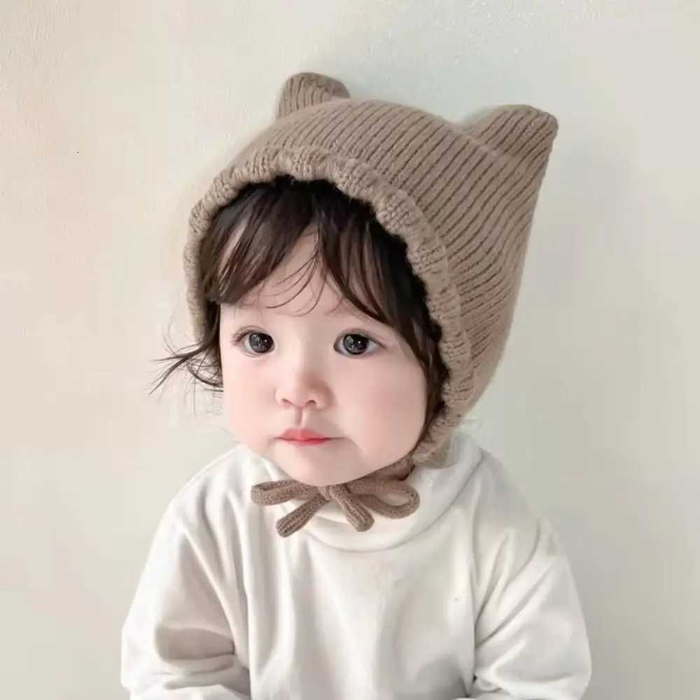 Lovely Winter Cat Ear Knit Hat Solid Color Soft Warm Baby Knitting Hat Infant Newborn Ear Protection Cap Kids251028