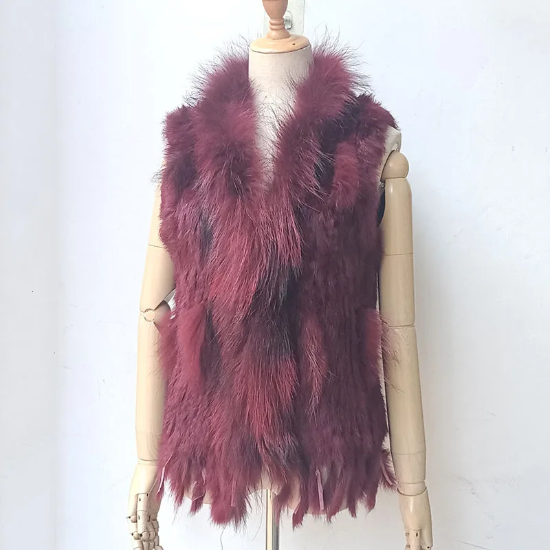 HSPL Sleeveless Women Fashion Fur Vest Knit Waistcoat For Lady Spring Real Rabbit Female Vests Black 251027