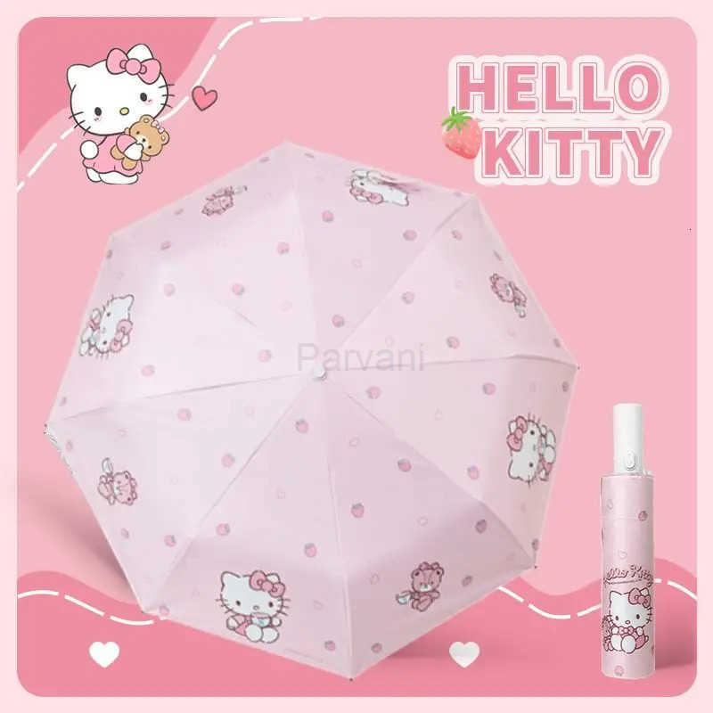 Sanrio Kawaii Sanrio Hello Kitty Automatic Umbrella Super Cute Umbrella Sun Protection Sun Umbrella Girl Portable Folding Umbrella L251029