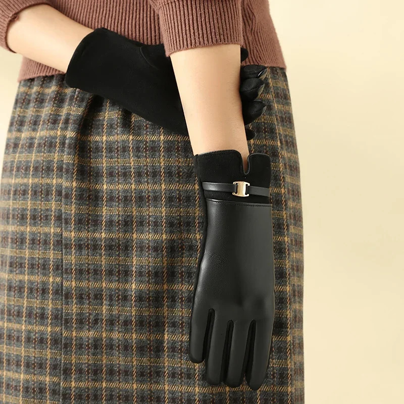 1 pair of plush thickened gloves for women in winter warmth and cold protection plush gloves for touch screen riding outdoor 251029