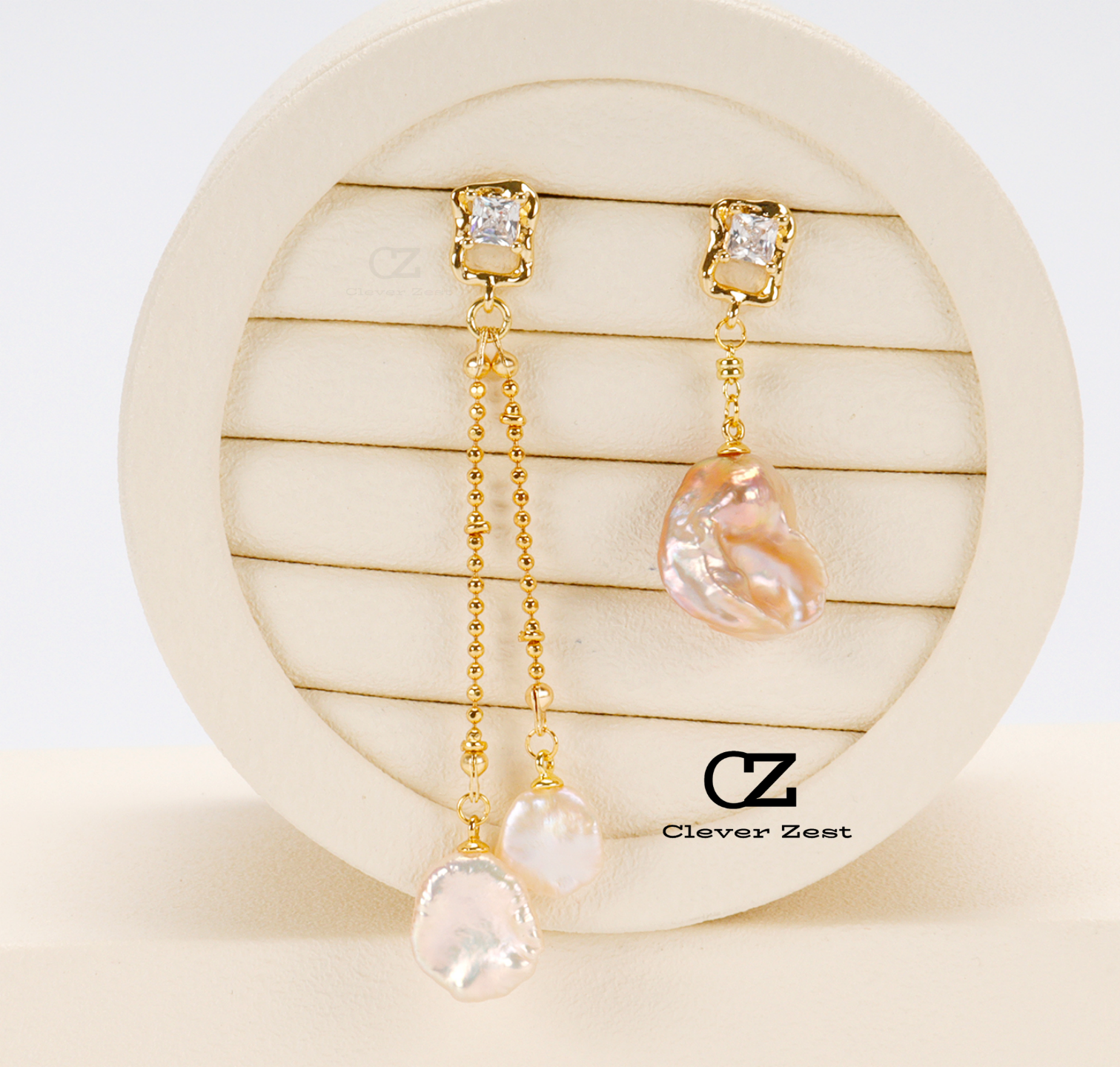 Natural White & Pink Baroque Pearl Earrings with Pinkish-Purple Petals 14K Gold-Filled Fashionable Versatile Style Perfect Anniversary Gift or Bestie 