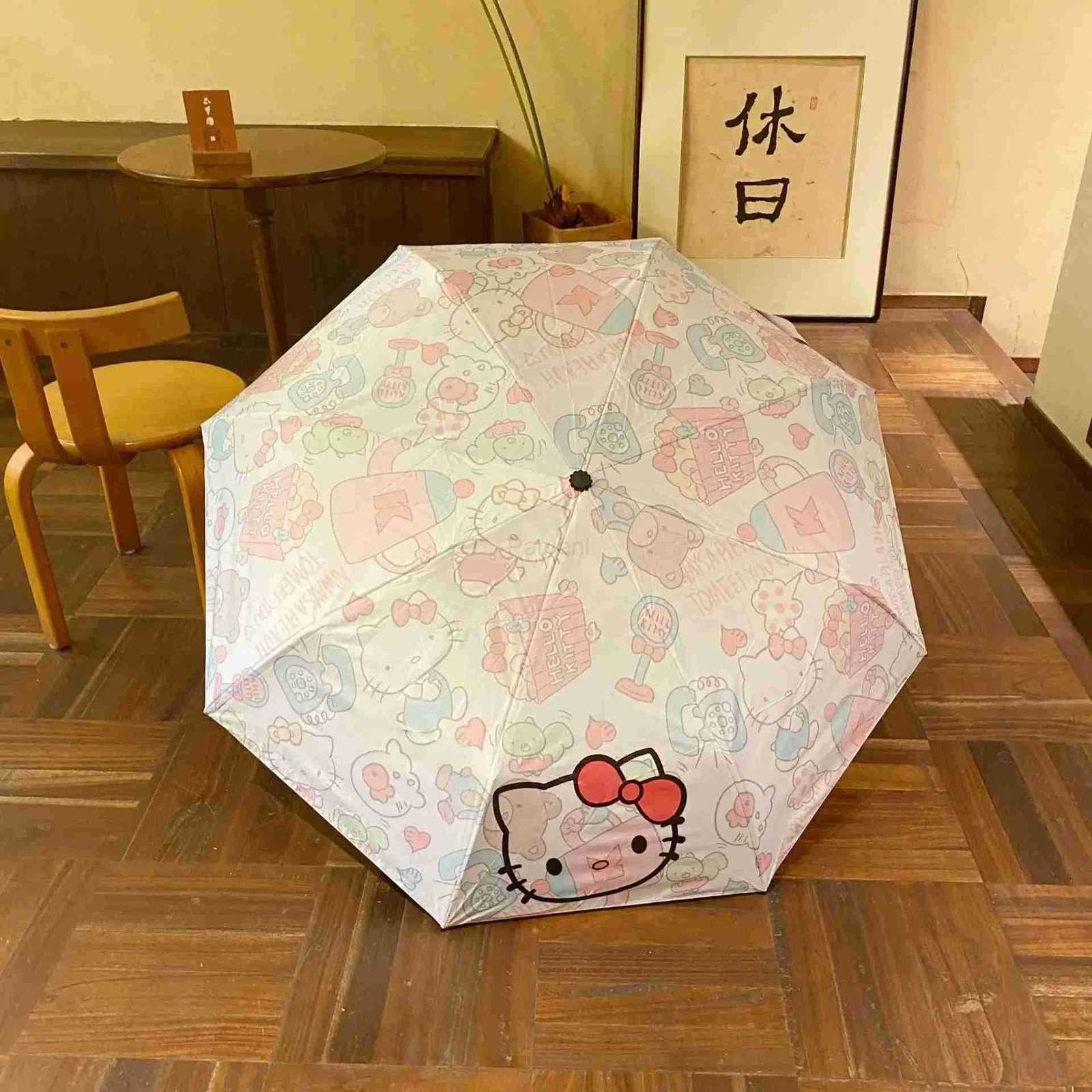 Sanrio Sanrio Fully Automatic Umbrella Hello Kitty Sunshade UV Protection Sunny Day Rainy Day Dualpurpose Kawaii Sunshade Umbrella L251029