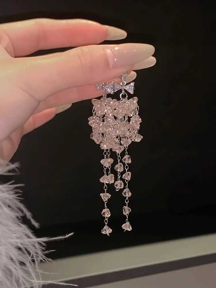 WLP Exquisite Sweet Pink Rhinestone Bow Tassel Drop Earrings for Women Vintage Korean Fashion Light Luxury Earring Party JewelryW251029