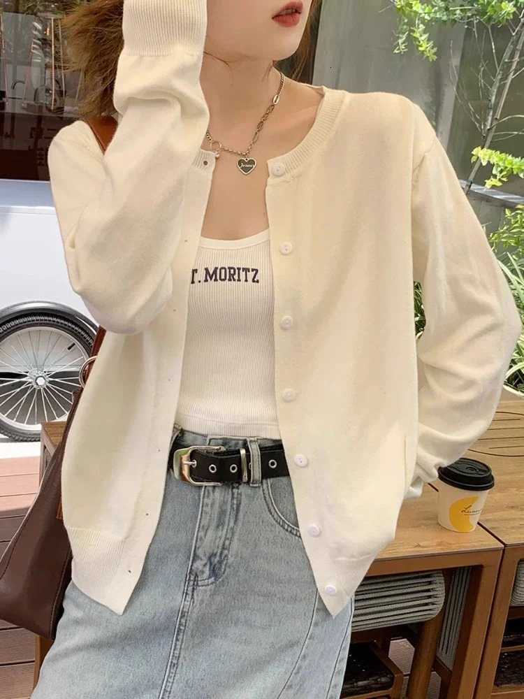 2025 Cardigans Sweater Casual Warm Spring Summer Women Oneck Long Sleeve Single Breasted Slim Fashion Korean Knitwears TopsT251028