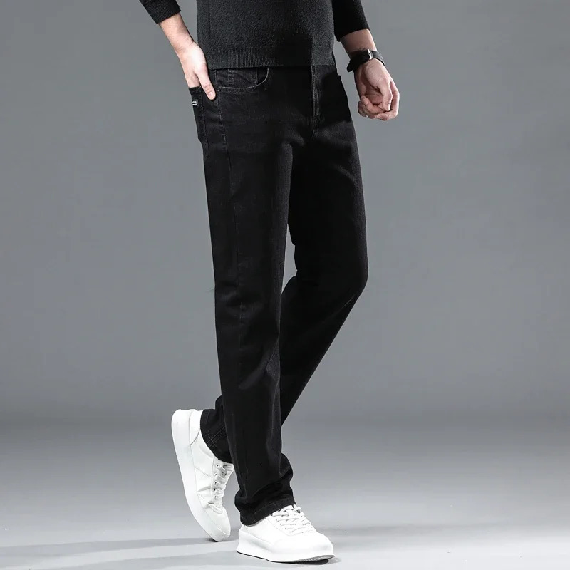 WTHINLEE Winter Men Black Straight Stretch Denim Thick Velvet Pants Warm Jeans Casual Fleece Line Trousers Male Plus Size 251029